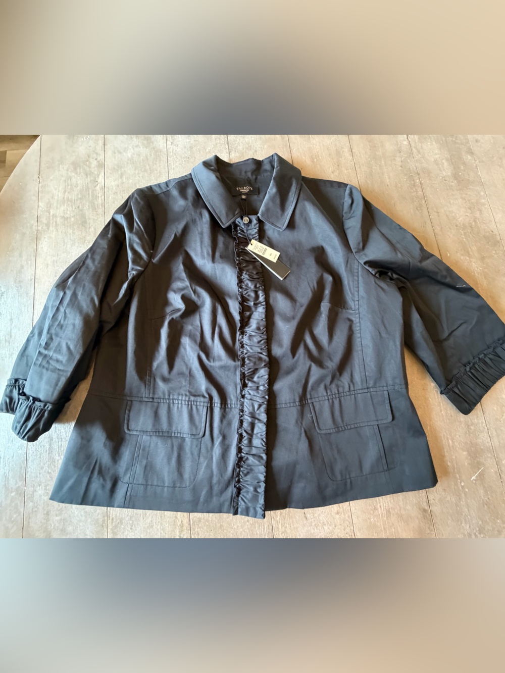 Talbots Black Ruffle-Trim Button Jacket